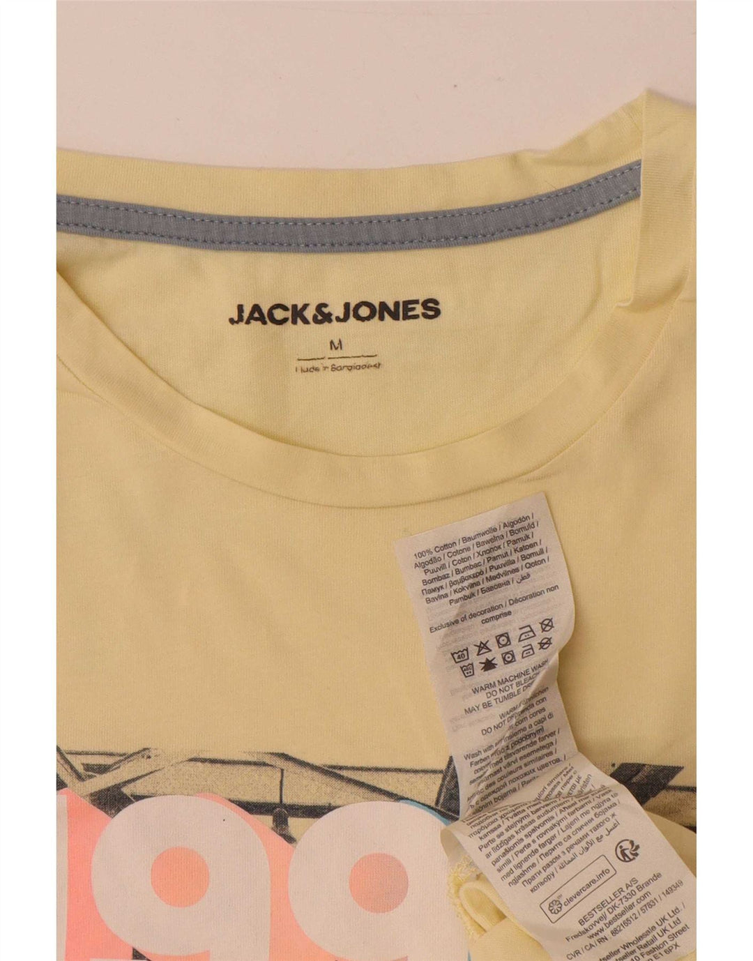 Camiseta gráfica masculina Jack & Jones Top médio algodão amarelo