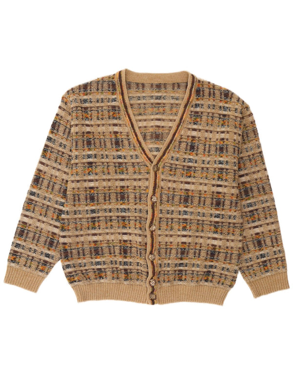 Suéter cardigã masculino vintage grande xadrez bege