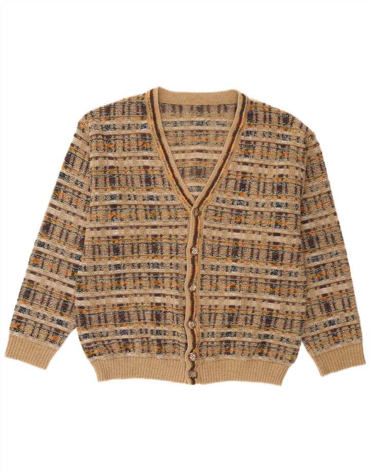 Suéter cardigã masculino vintage grande xadrez bege