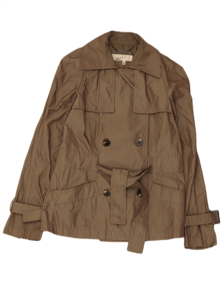 Zara Womens Short Trench Coat UK 10 Pequeno Poliéster Cáqui