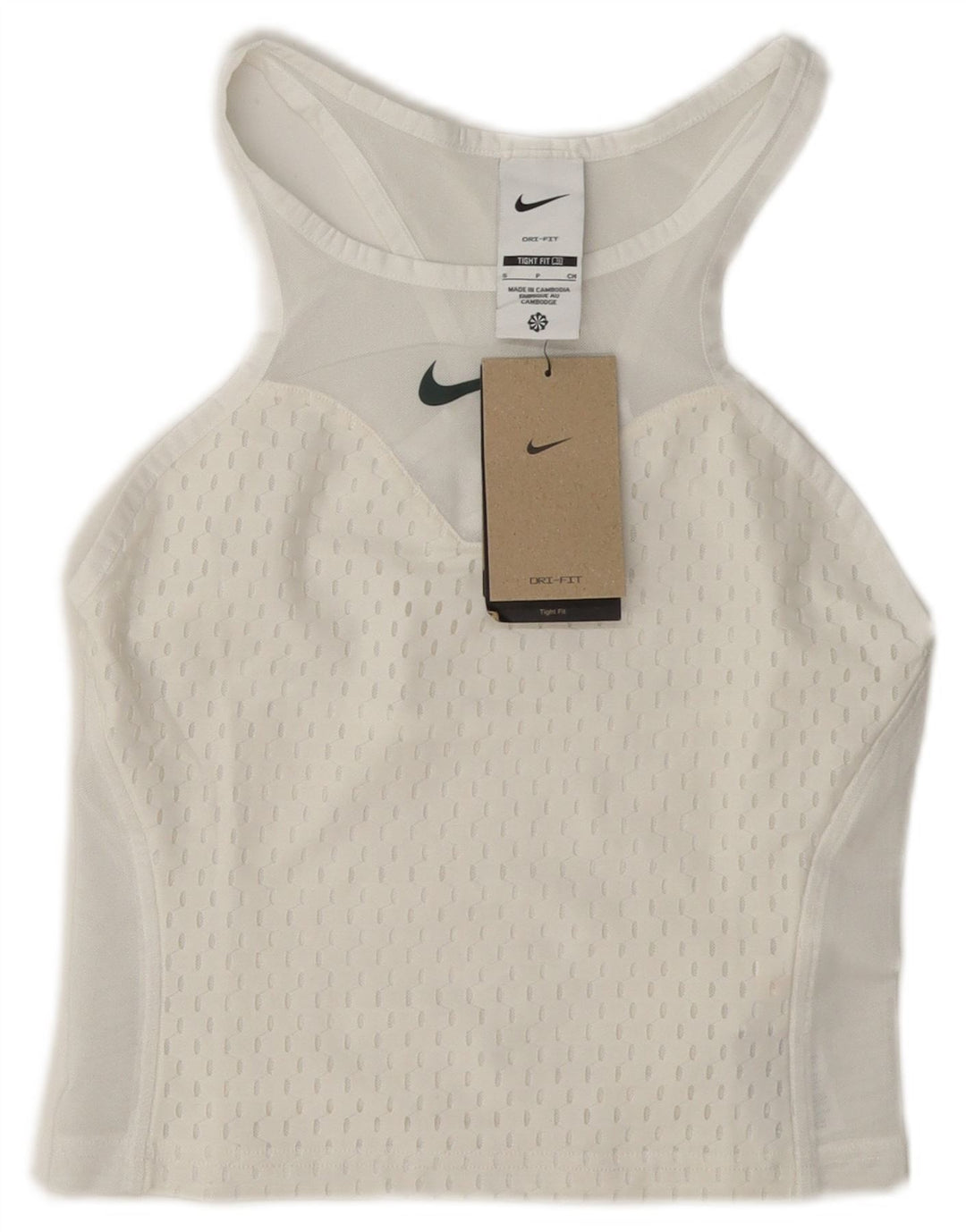 Nike Womens Tight Fit See Through Crop Vest Top UK 8 Pequeno Poliéster Branco