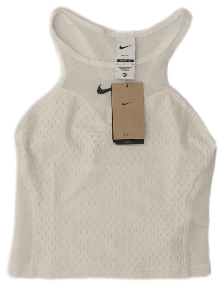 Nike Womens Tight Fit See Through Crop Vest Top UK 8 Pequeno Poliéster Branco