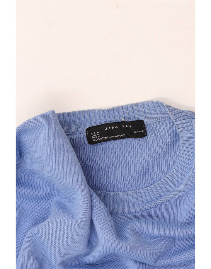 Zara Suéter masculino com gola redonda XL algodão azul