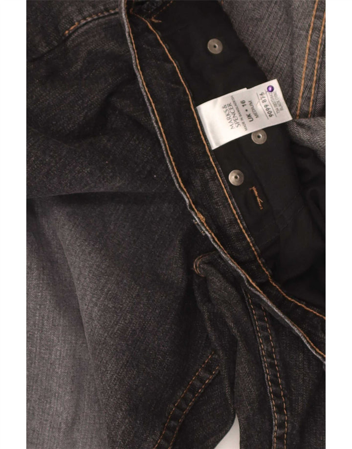 Calça jeans feminina Marks & Spencer Bootcut Reino Unido 16 grande W34 L30 algodão preto