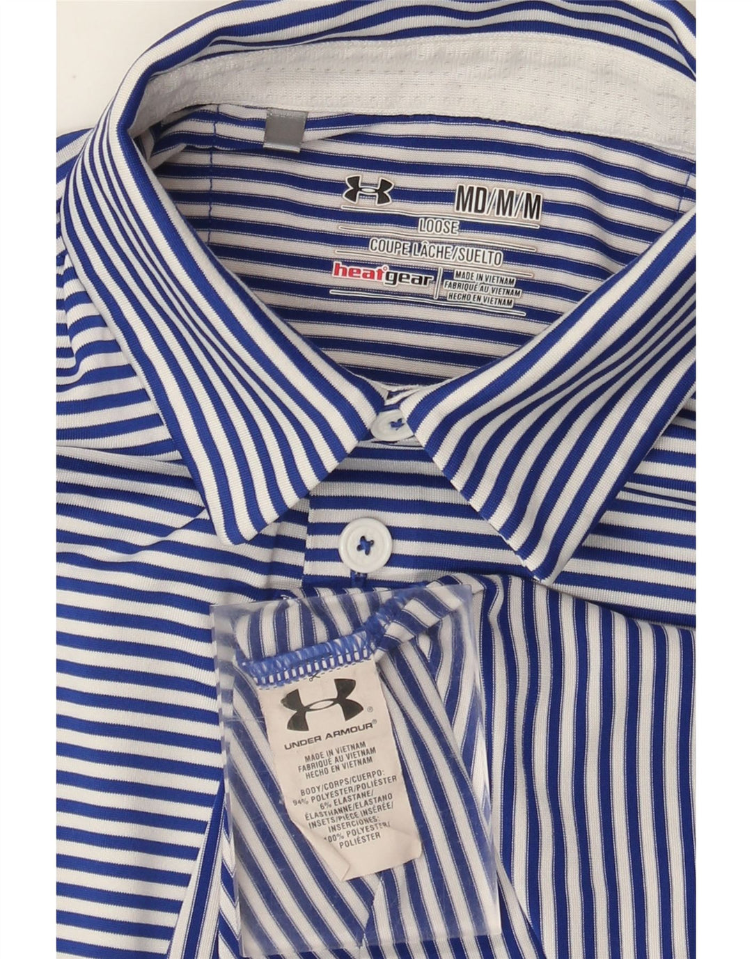 Camisa polo masculina Under Armour Heat Gear poliéster risca de giz azul médio