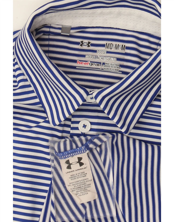 Camisa polo masculina Under Armour Heat Gear poliéster risca de giz azul médio