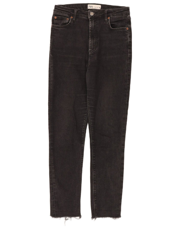 Zara Jeans skinny feminino de cintura alta UE 38 pequeno W28 L27 algodão preto