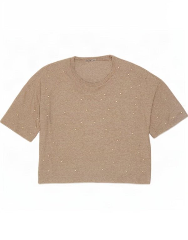 Zara Womens Trafaluc Oversized Blusa Top Reino Unido 10 Pequeno Bege Manchado