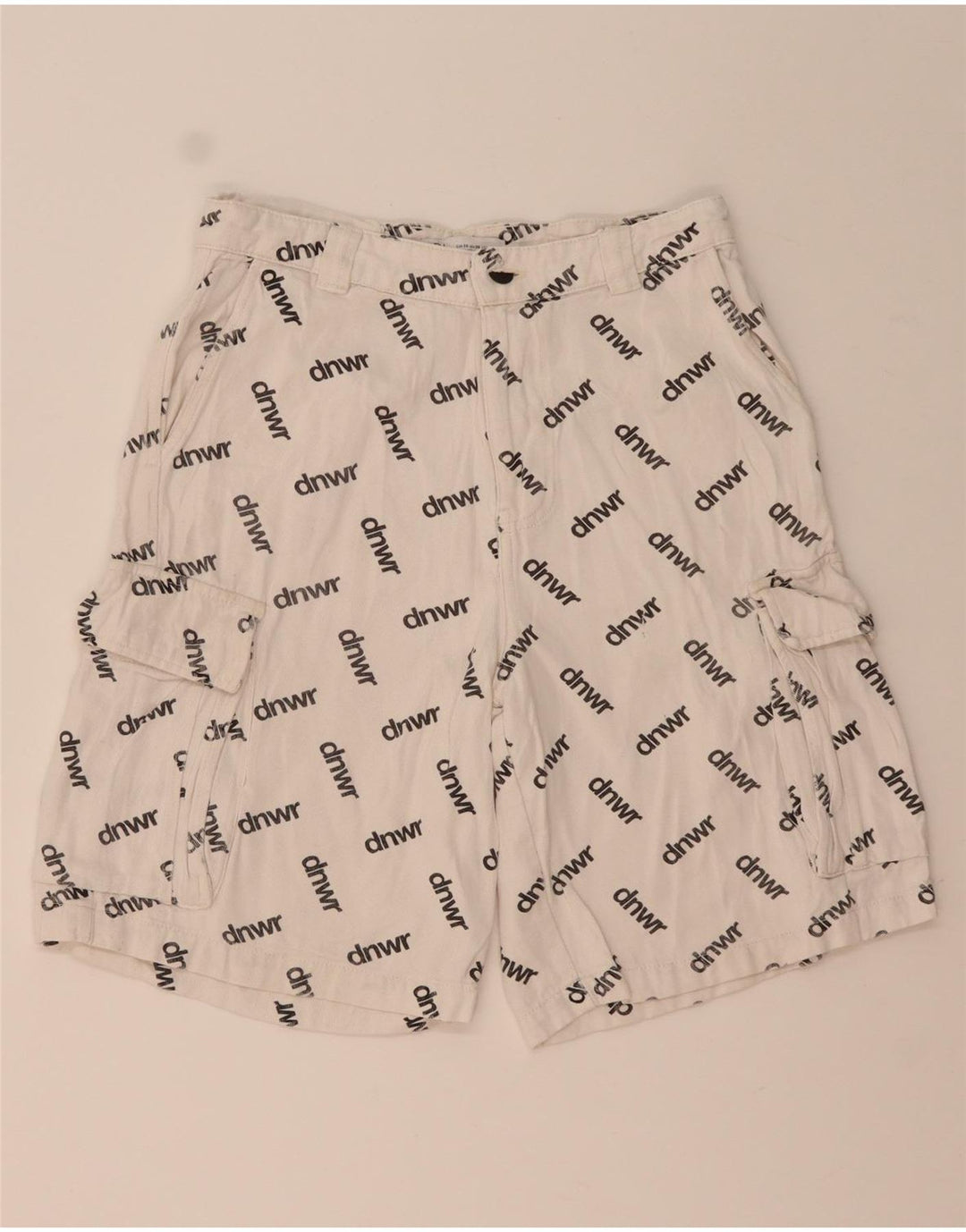 Zara Mens Graphic Cargo Shorts EU 38 Pequeno W30 Branco