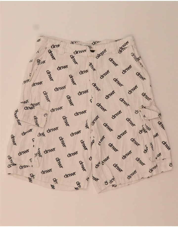 Zara Mens Graphic Cargo Shorts EU 38 Pequeno W30 Branco