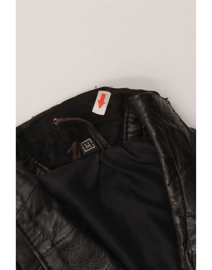 Jaqueta de couro bomber vintage feminina Reino Unido 12 couro preto médio