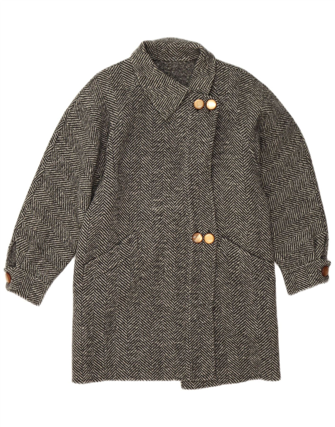 Sobretudo feminino vintage UK 14 espinha de peixe cinza médio
