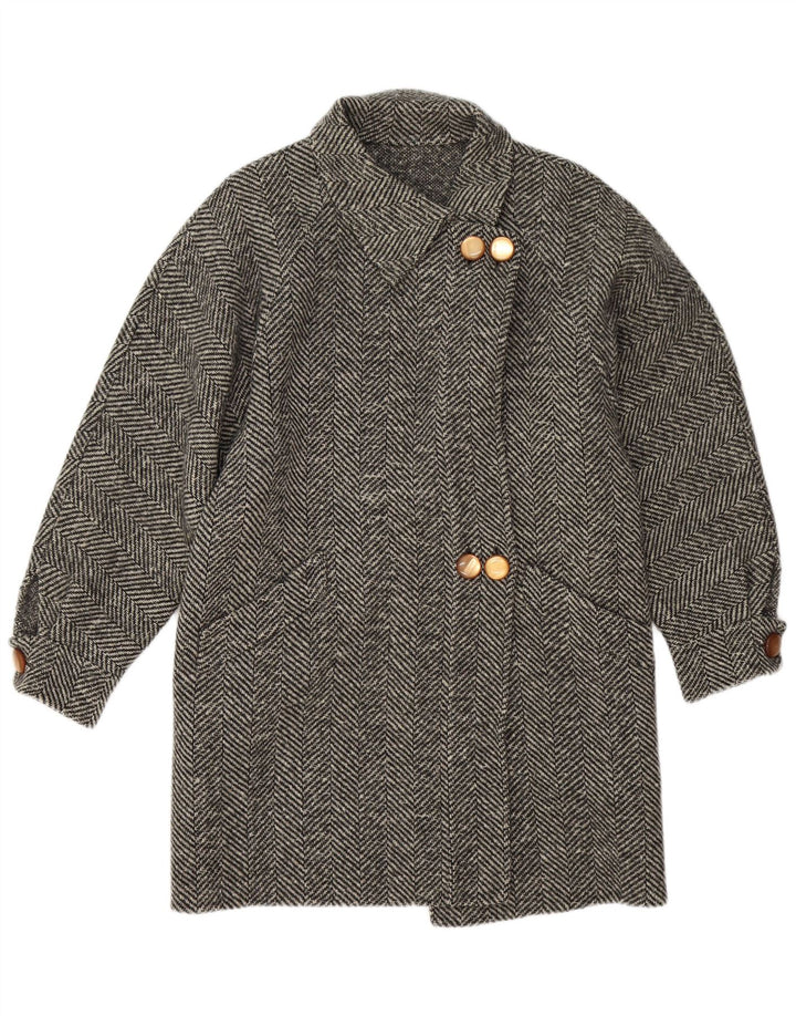 Sobretudo feminino vintage UK 14 espinha de peixe cinza médio