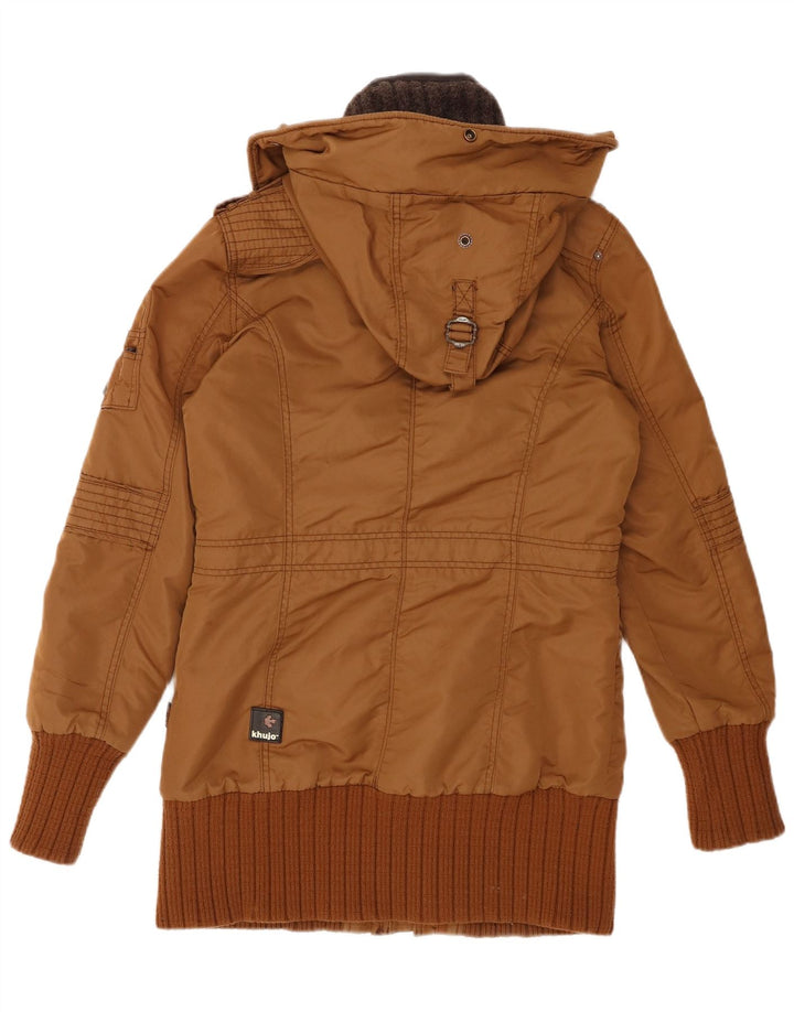 Jaqueta parka feminina com capuz militar KHUJO Reino Unido 14 poliéster marrom médio
