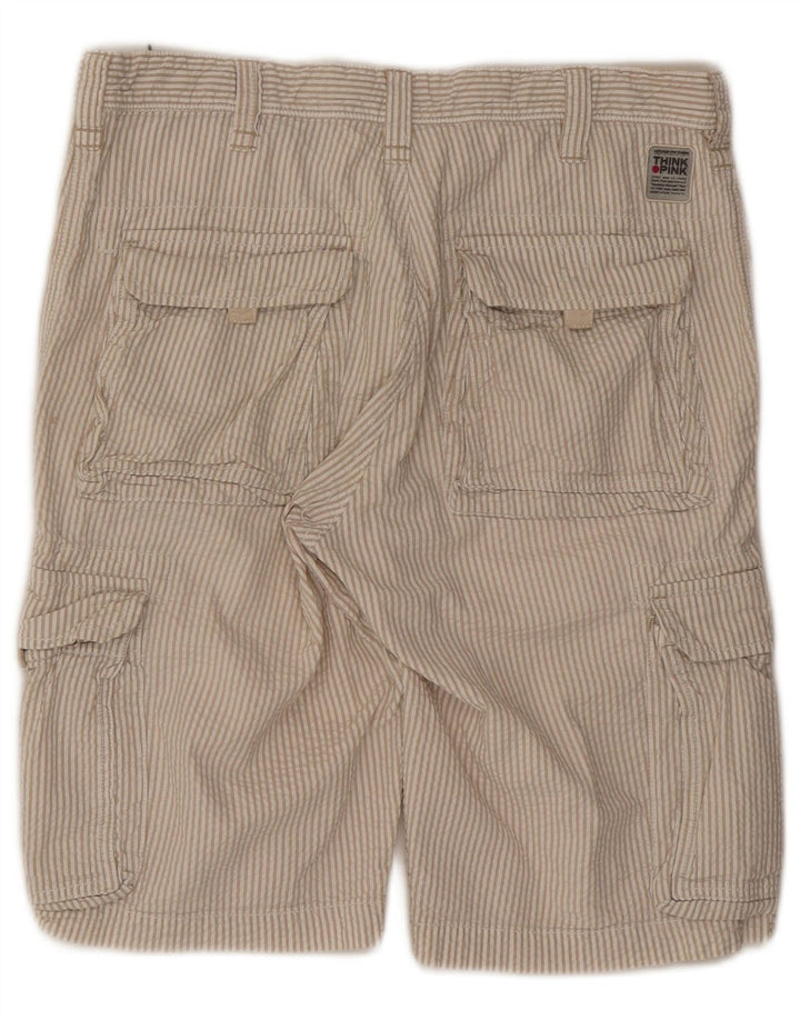Think Pink Mens Cargo Shorts W32 Grande Algodão Listrado Bege