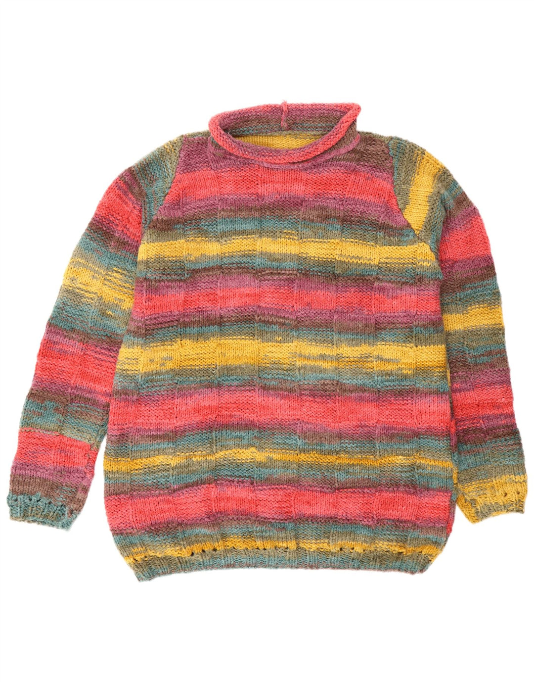 Suéter masculino vintage com gola redonda, listrado grande multicolorido