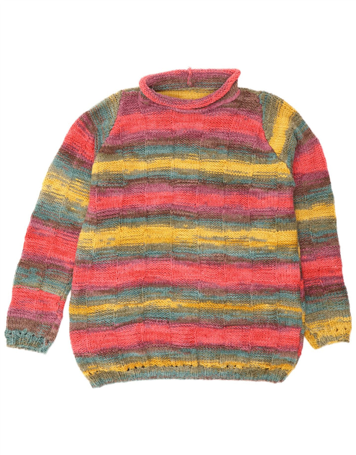 Suéter masculino vintage com gola redonda, listrado grande multicolorido