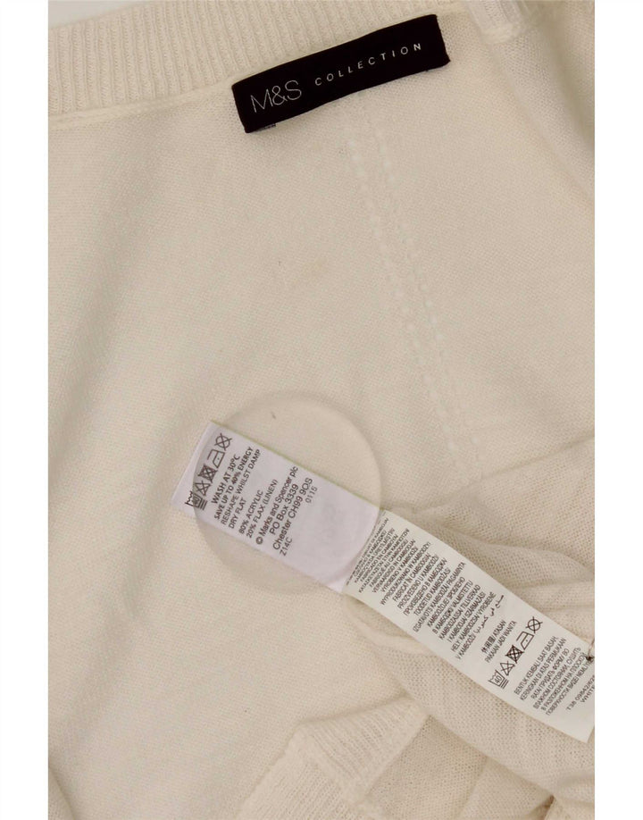 Suéter cardigã aberto feminino Marks & Spencer Longline Reino Unido 14 médio branco