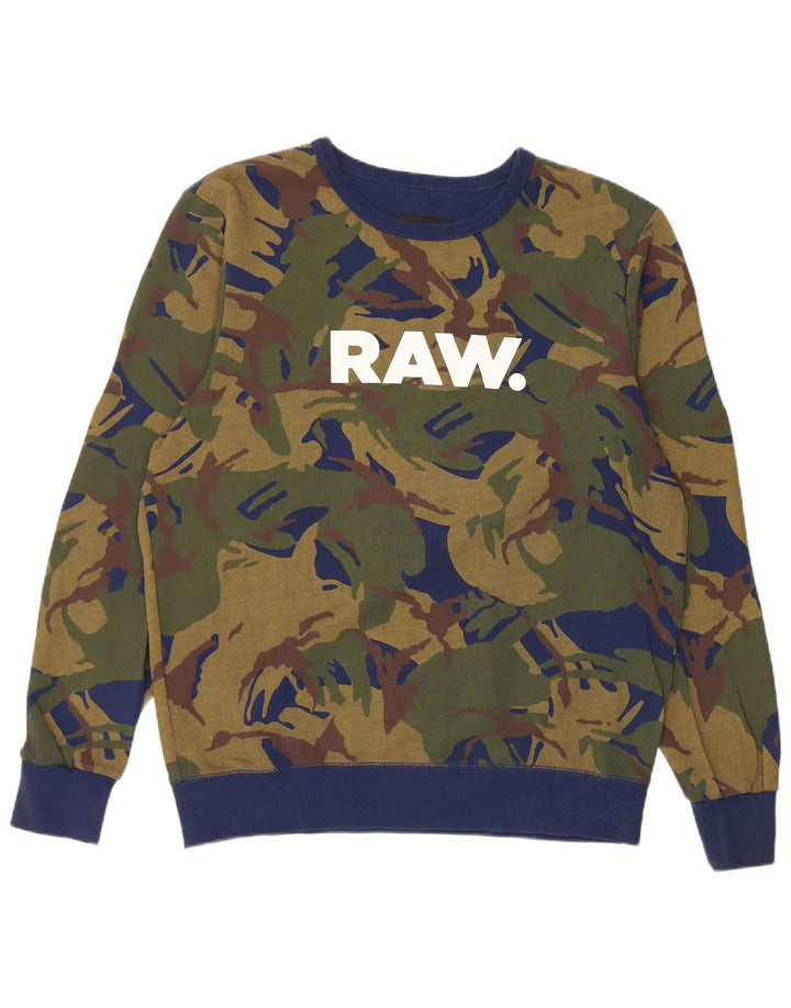 G-Star masculino gráfico regular ajuste moletom jumper grande camuflagem verde