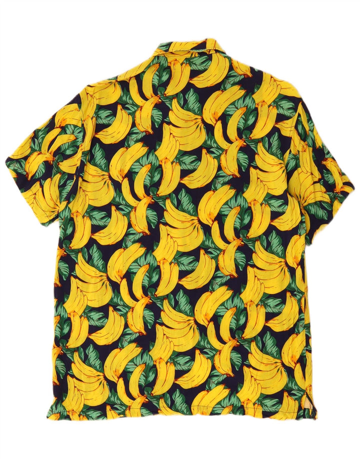 Vintage masculino abstrato Padrão manga curta Camisa grande algodão amarelo