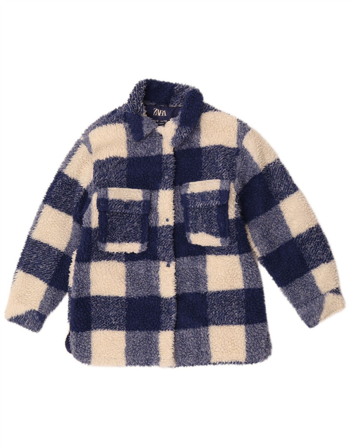 Jaqueta de lã Zara para meninas 11-12 anos poliéster guingão azul