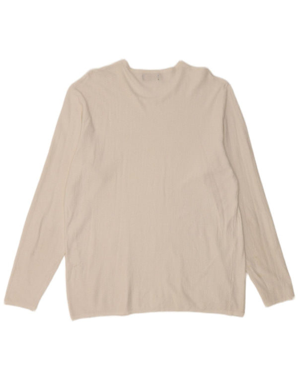 Top feminino Zara manga comprida UK 18 XL branco espinha de peixe