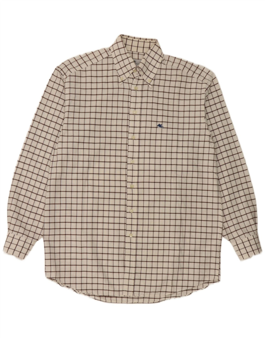 Camisa masculina de flanela Etro Milano tamanho 42 grande algodão xadrez branco