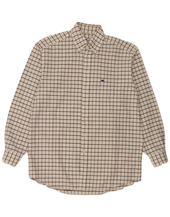 Camisa masculina de flanela Etro Milano tamanho 42 grande algodão xadrez branco