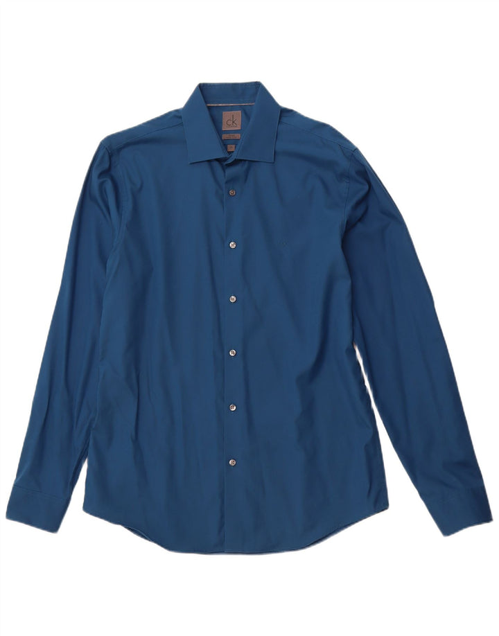 CALVIN KLEIN Camisa masculina justa tamanho 40 15 3/4 azul médio