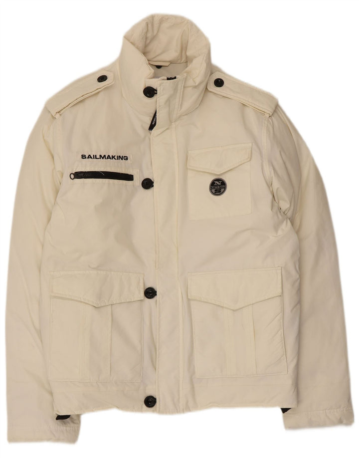 Jaqueta acolchoada militar masculina North Sails Sailmakers UK 40 grande branca