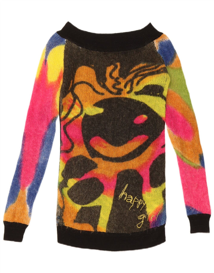 Suéter feminino Desigual com gola canoa e gola redonda UK 12 médio multicolorido