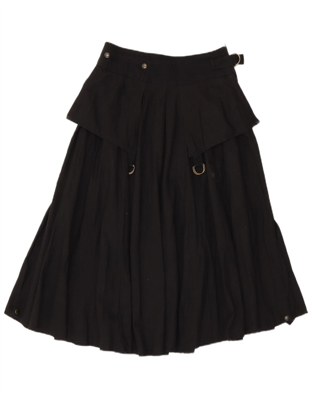 Saia larga feminina vintage pequena W26 algodão preto