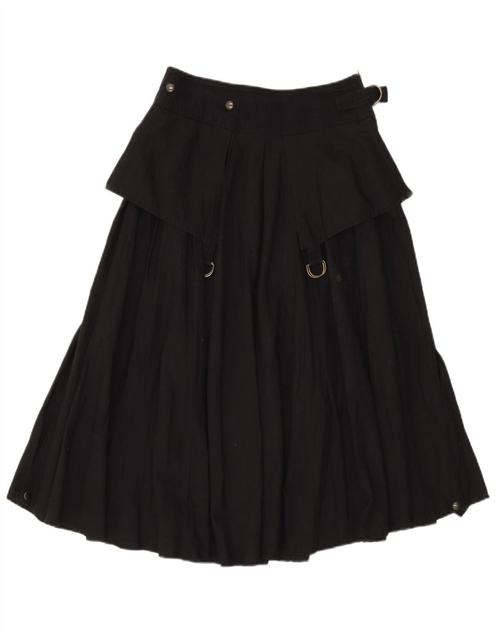 Saia larga feminina vintage pequena W26 algodão preto