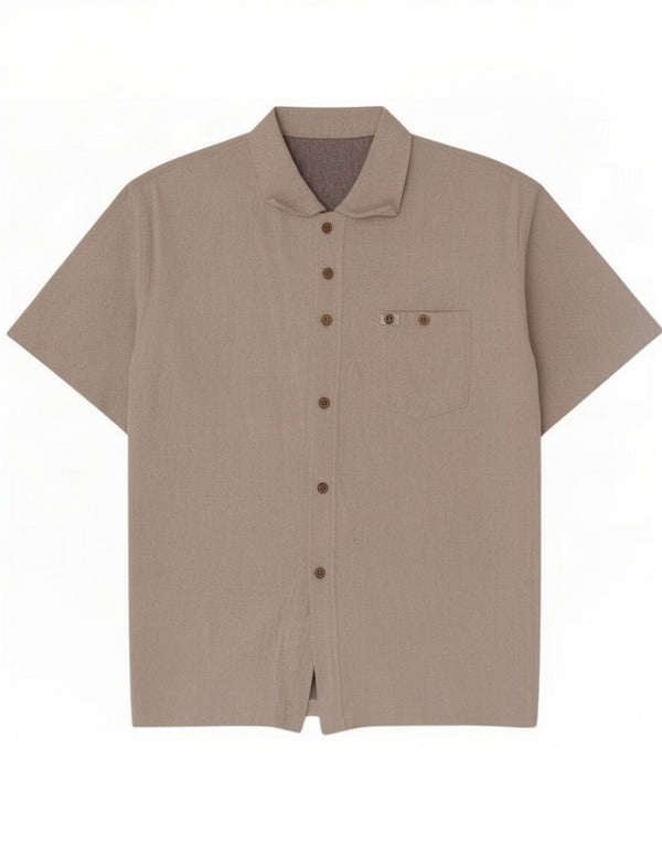 Camisa masculina vintage de manga curta grande algodão espinha de peixe cinza