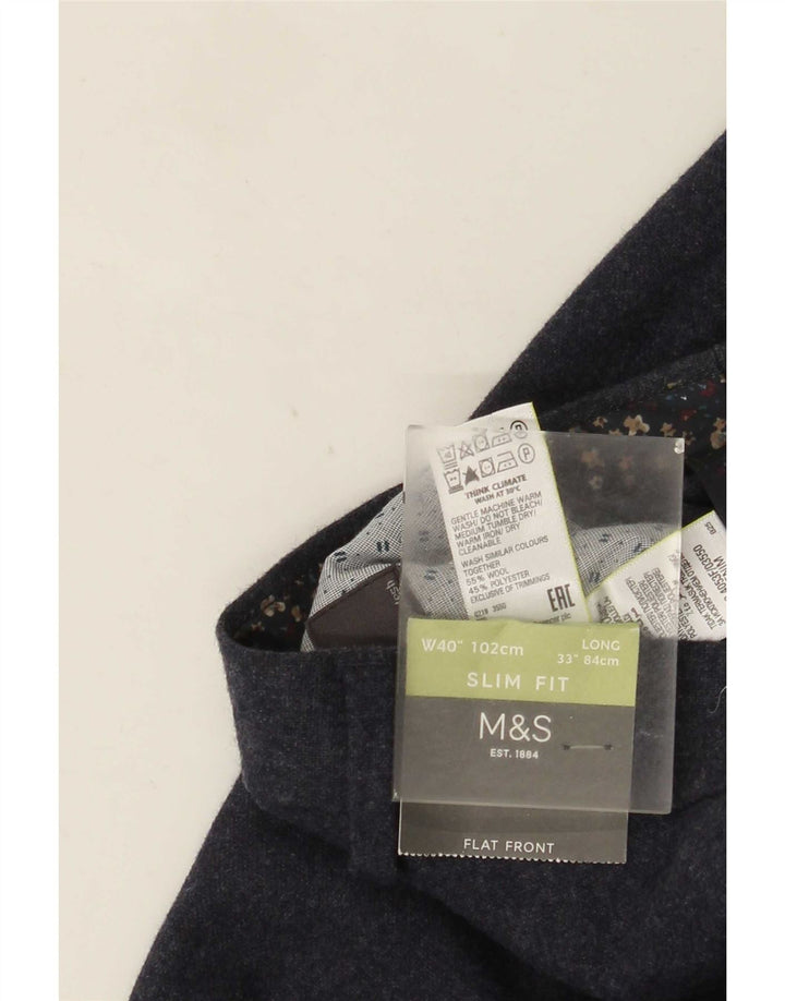 Calça Chino Slim Masculina Marks & Spencer W40 L33 Azul Marinho Lã