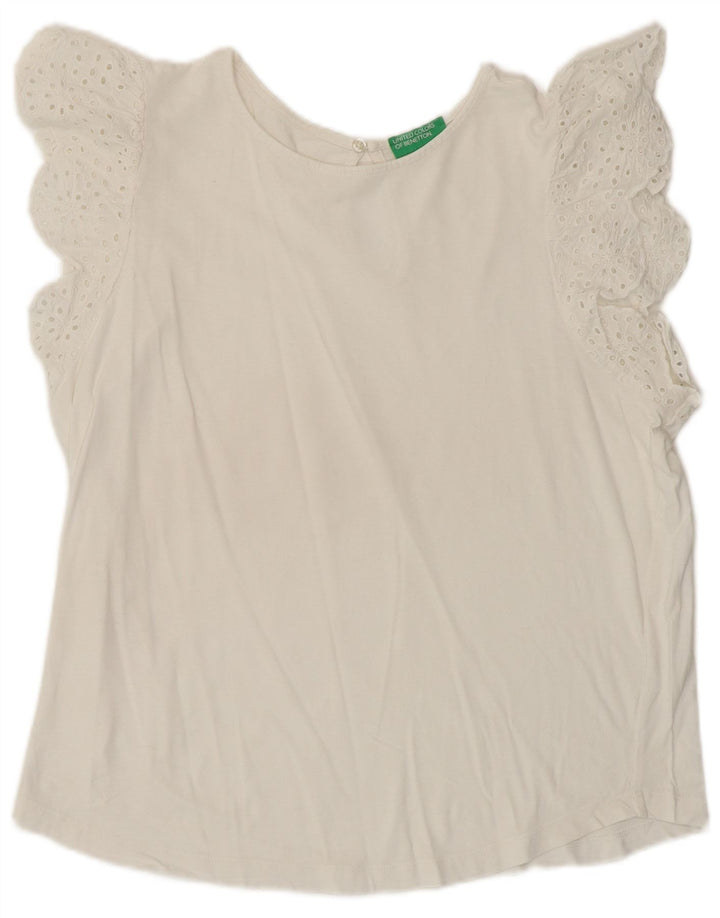 Blusa feminina BENETTON UK 16 grande algodão branco
