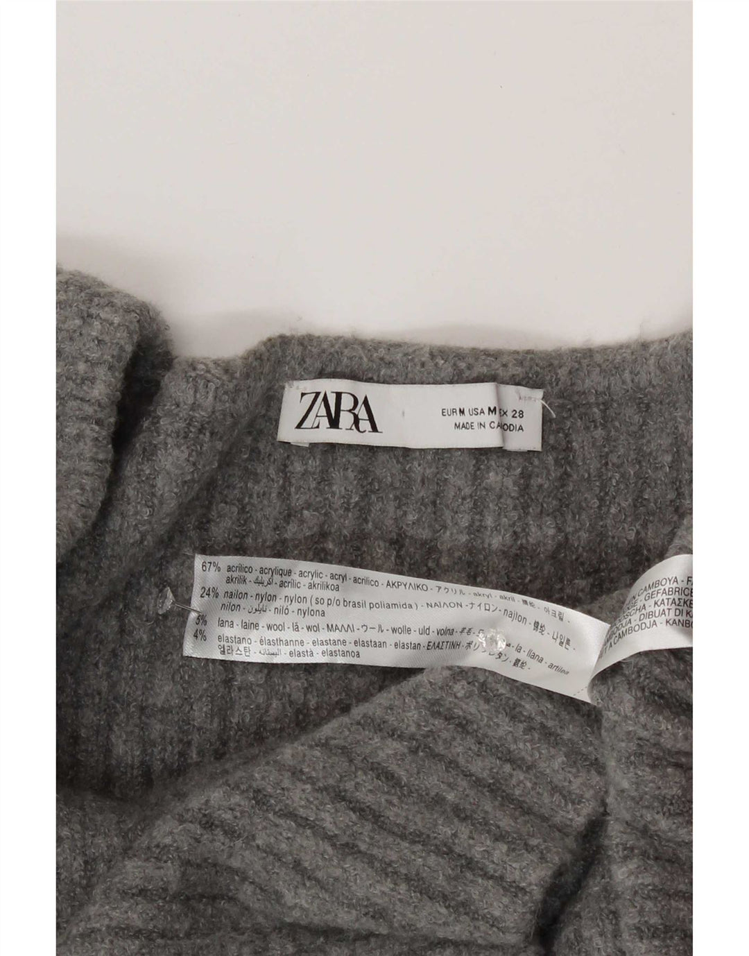 Top feminino Zara manga comprida UK 12 cinza médio acrílico