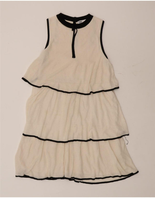 Vestido feminino Zara em camadas UK 10 pequeno viscose branca