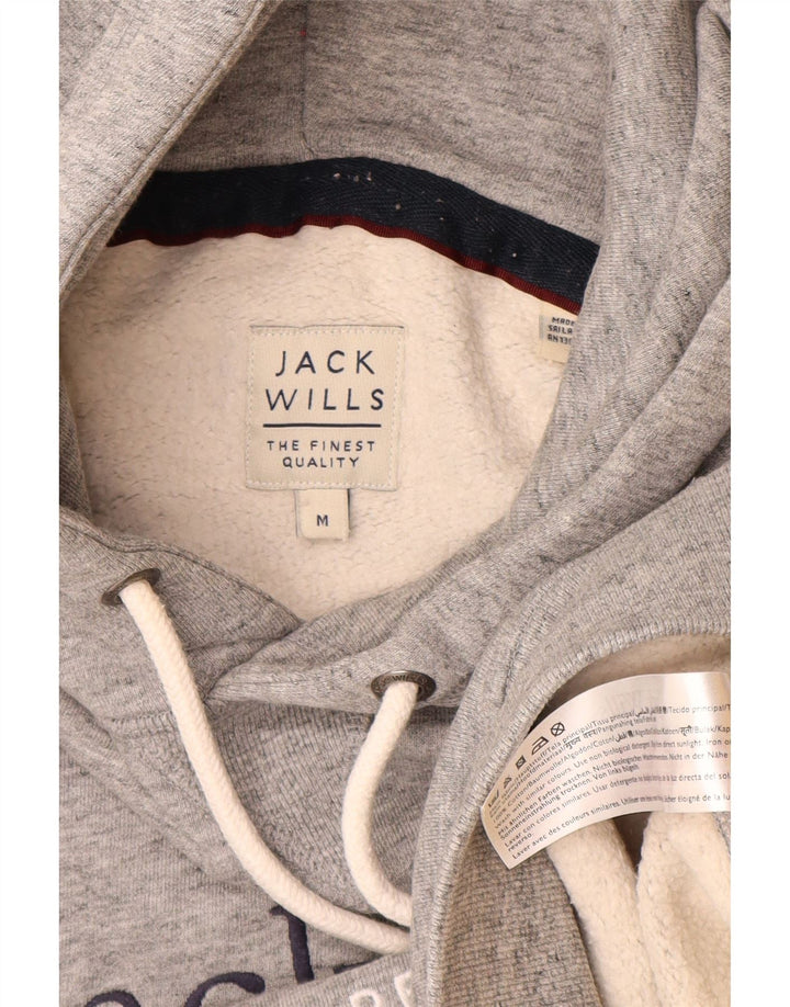 Suéter masculino com capuz gráfico Jack Wills, algodão manchado cinza médio