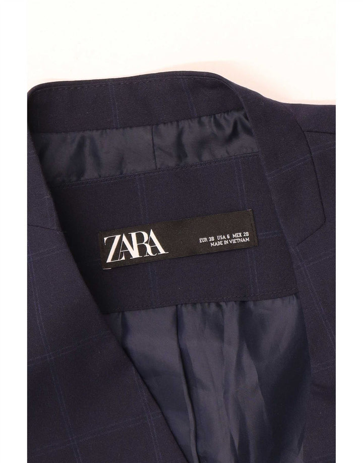Jaqueta blazer feminina Zara com 1 botão UE 38 pequena xadrez azul marinho