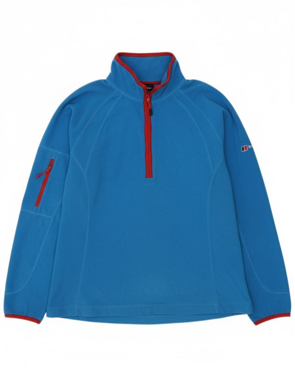 Suéter de lã feminino Berghaus com zíper e gola UK 14 grande azul