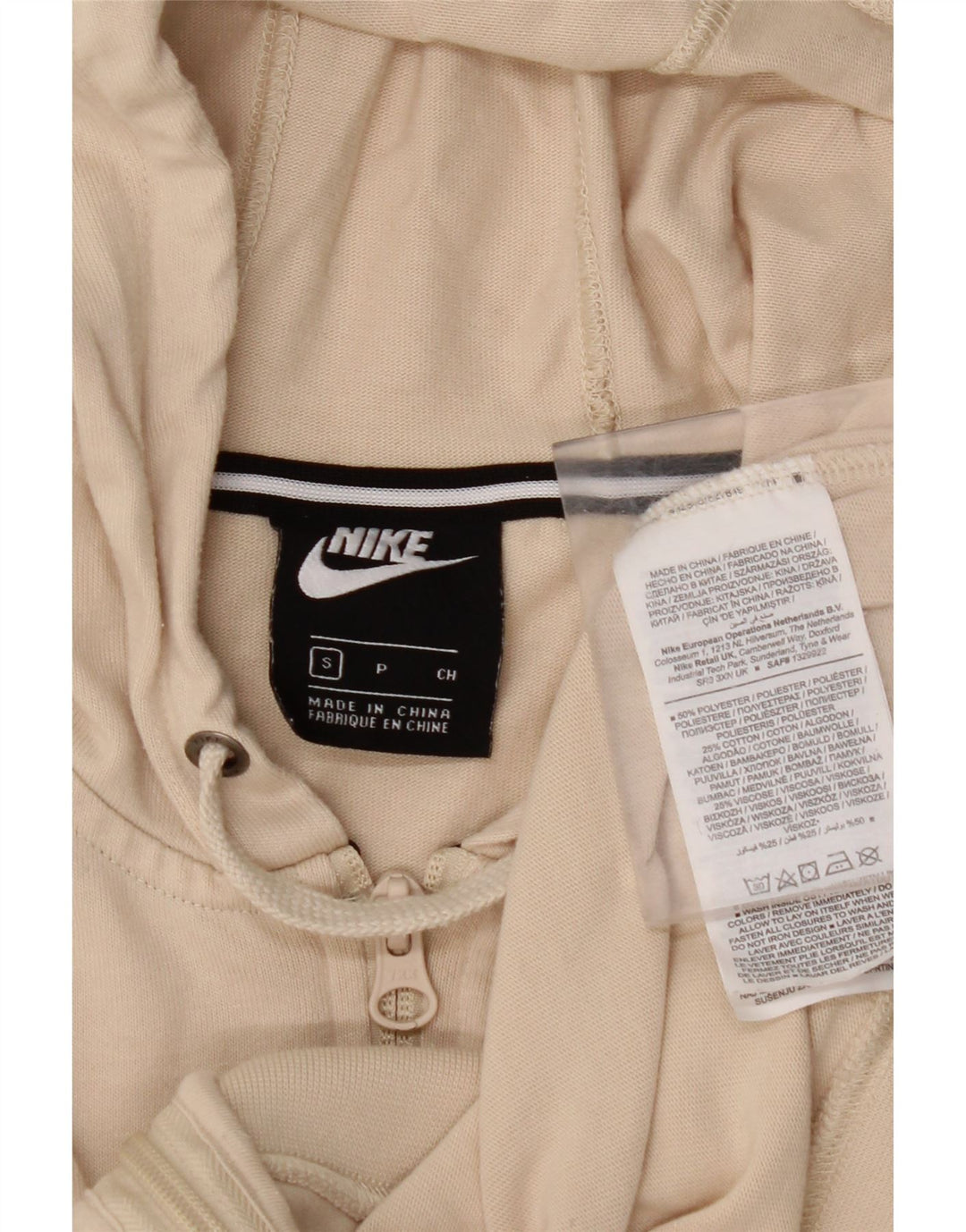 Suéter feminino Nike Crop Oversized Zip com capuz Reino Unido 10 pequeno bege poliéster
