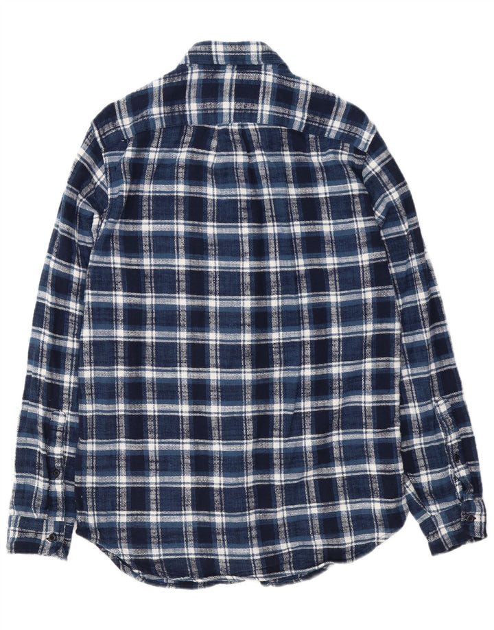 J. Crew Camisa masculina clássica de flanela pequena de algodão xadrez azul marinho