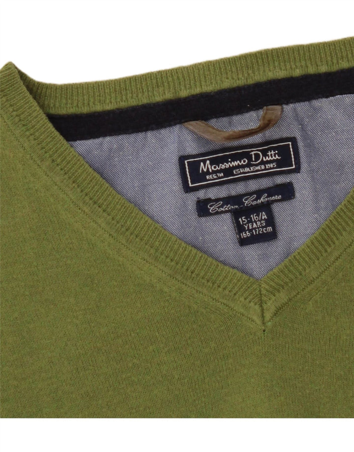 MASSIMO DUTTI Boys V-Neck Jumper Sweater 15-16 Years Green Cotton Vintage Massimo Dutti and Second-Hand Massimo Dutti from Messina Hembry 
