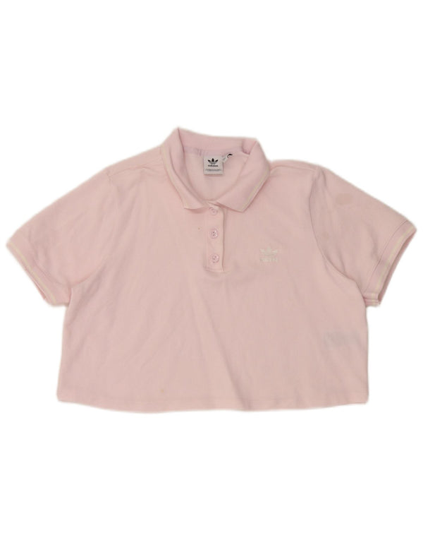 Adidas Womens Crop Polo Shirt UK 14 Medium Pink Cotton