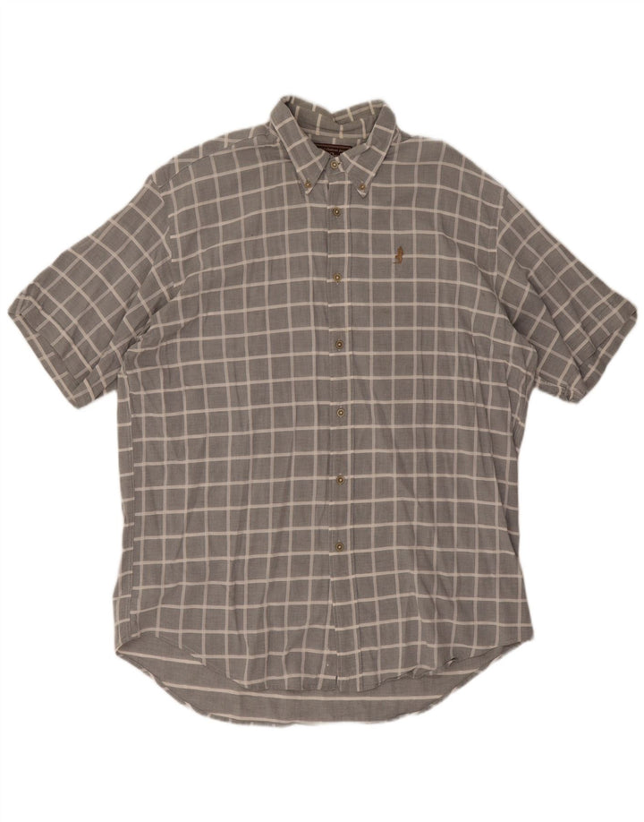 Camisa masculina de manga curta Marlboro Classics 2XL algodão xadrez cinza