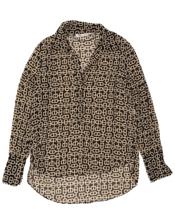 Blusa feminina Zara manga comprida oversized UK 6 XS preto geométrico