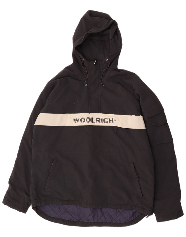 Jaqueta masculina Woolrich com capuz gráfico Anorak UK 42 XL preto Colourblock Nylon
