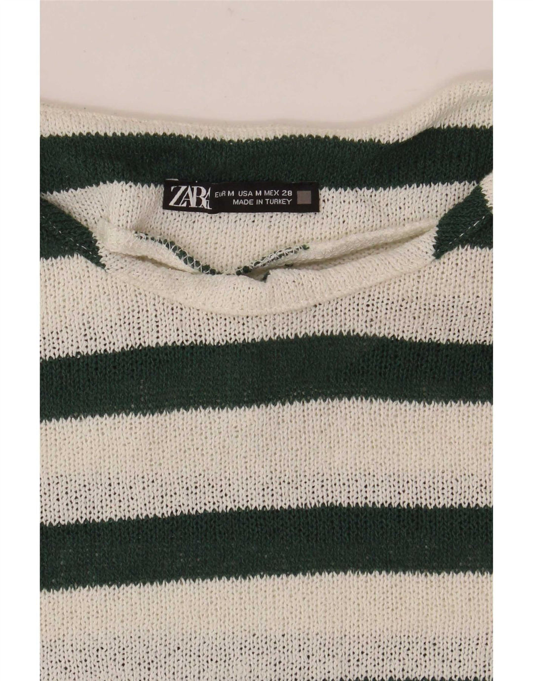 Camiseta feminina Zara UK 14 listrada branca média