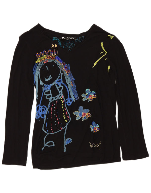 DESIGUAL Womens Graphic Top Long Sleeve UK 16 Large Black